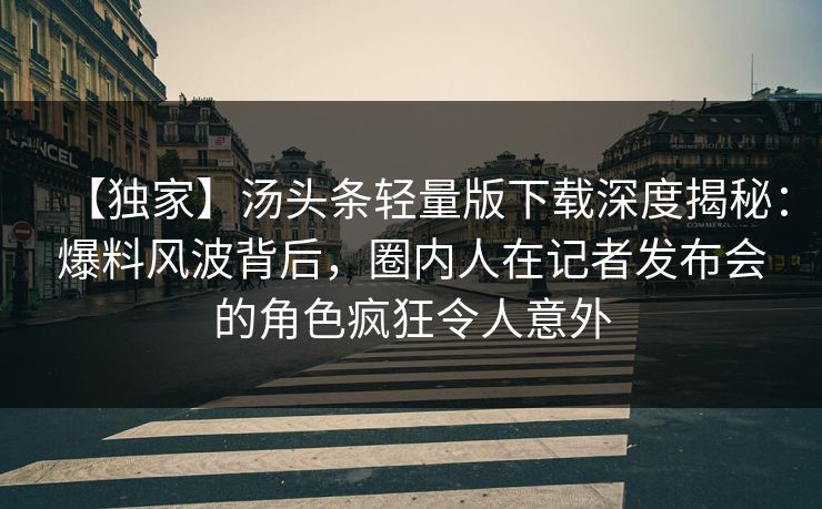 【独家】汤头条轻量版下载深度揭秘：爆料风波背后，圈内人在记者发布会的角色疯狂令人意外