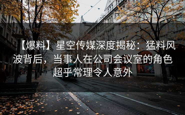 【爆料】星空传媒深度揭秘：猛料风波背后，当事人在公司会议室的角色超乎常理令人意外