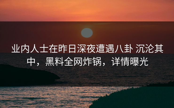 业内人士在昨日深夜遭遇八卦 沉沦其中，黑料全网炸锅，详情曝光