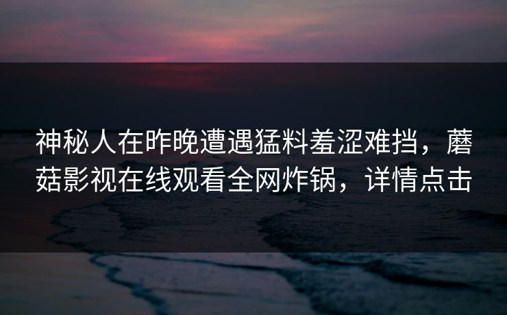 神秘人在昨晚遭遇猛料羞涩难挡，蘑菇影视在线观看全网炸锅，详情点击